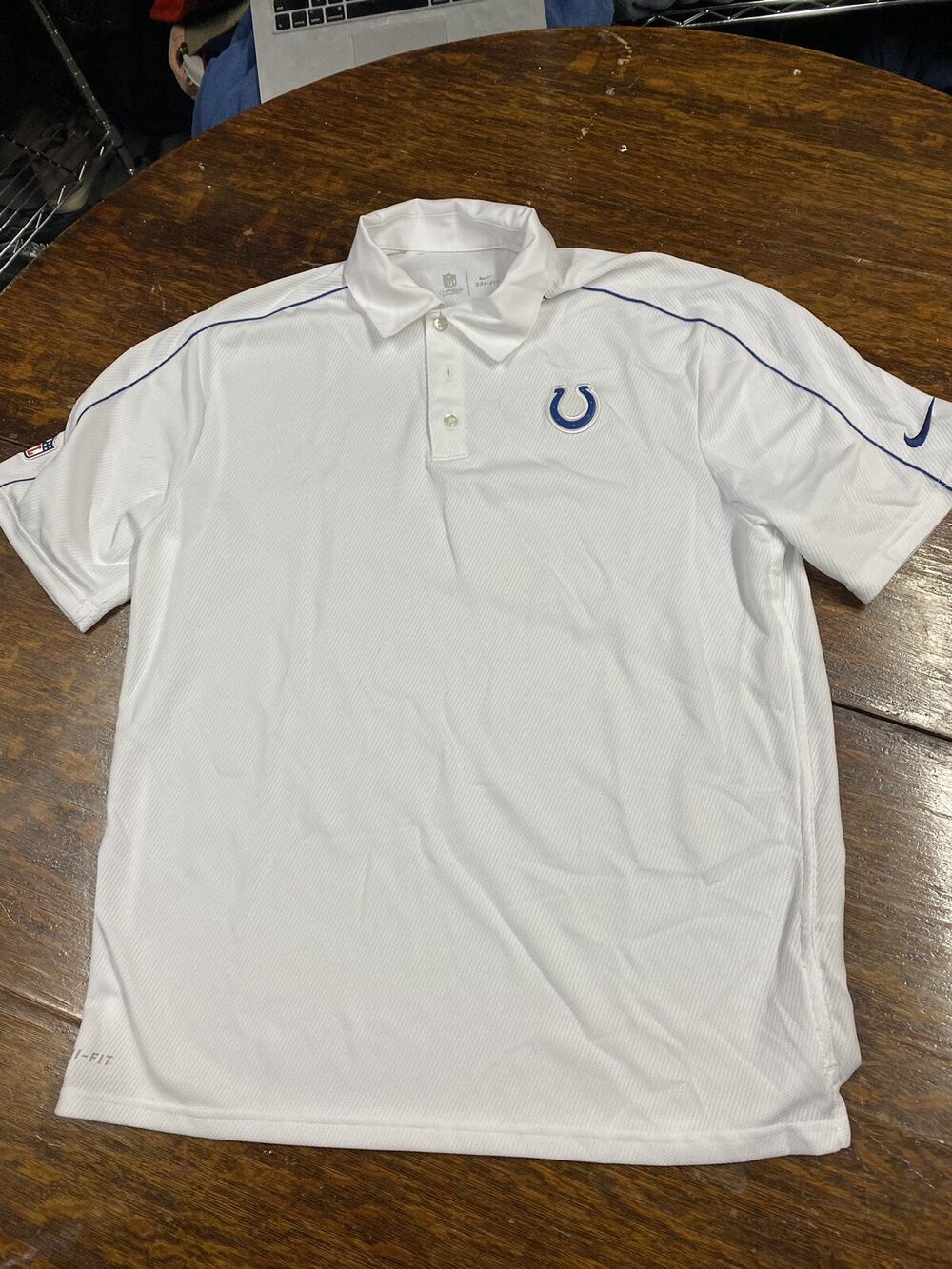 Mens Nike NFL Indianapolis Colts On Field Polo Shirt Size Medium Dri Fit White